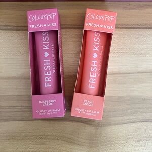 ColourPop Fresh Kiss Glossy Lip Balm Set - Raspberry Creme and Peach Mochi NIB